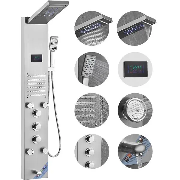 VEVOR Shower Panel System, 6 Shower Modes, LED & Screen Hydroelectricity Shower Panel Tower, Rainfall, Waterfall, 5 Ma...
