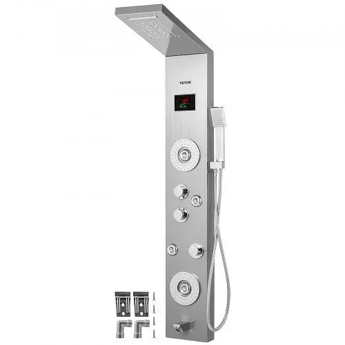 VEVOR Thermostaic Shower Panel Tower LED Rainfall Waterfall Massage System Body Jet, HSYSLSLED9IN1FT01V0