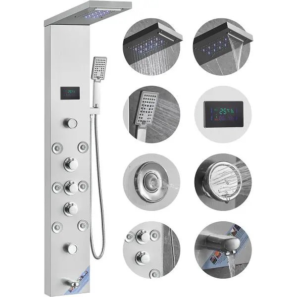 VEVOR Updated Shower Panel System, 6 Shower Modes, LED & Screen Hydroelectricity Shower Panel Tower, Rainfall, Waterfa...