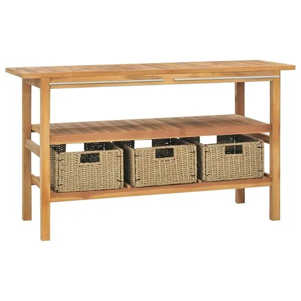 vidaXL Fast Bathroom Vanity Cabinet 3 Binquireets Solid Wood Teak 52"x17.7"x29.5", Brown colored, 318483