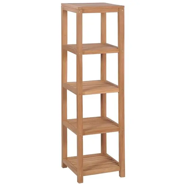 vidaXL UV-Resistant 4-Tier Bathroom Storage Rack Solid Teak 16.5"x16.5"x65", Tan colored, 246500