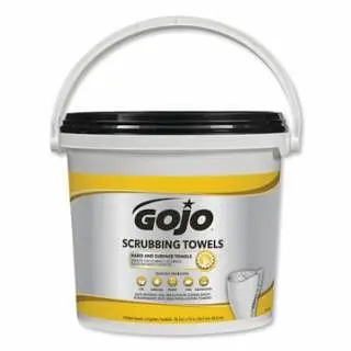GOJO Certified-Safe Scrubbing Wipes, Citrus, Bucket, 170 Wipes per bucket, 2 per Carton, 1 Carton, 6398-02
