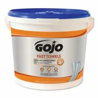 GOJO Fade-Resistant FAST WIPES® Hand Cleaning Towels, Citrus, Wet Wipe Bucket, 225, 2 Packages per Case, 1 Case, 6299-02