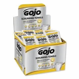 GOJO Scrubbing Wipes, Citrus, 12.25 W x 10.5 L, Counter Presentation, 80 Wipes per Pack, 4 per Carton, 1 Carton, 6380-04