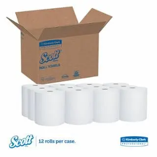 Kimberly-Clark Essential Universal Hard Roll Towel, White, 8 W x 400 Ft L, Roll, 1 Ply, 12 Rolls Per Case, 2068