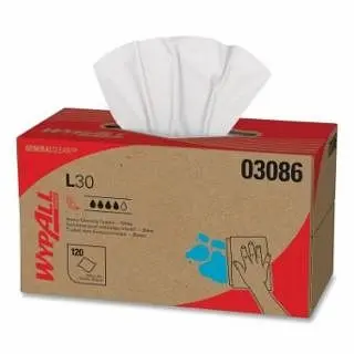 Kimberly-Clark Industrial-Strength Wypall L30 Wipers, White, 10 W x 10.8 L, 120 Sheet, Pop-Up Box, 10 Boxes per Case, 3086