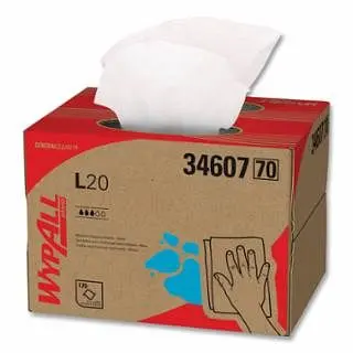 Kimberly-Clark Wypall L20 Wiper, 12.5 W x 16.8 L, Brag Box, Off-White, 176 Pcs, 34607