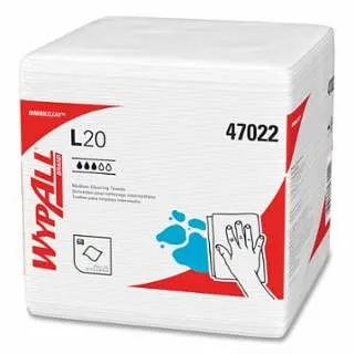 Kimberly-Clark Wypall L20 Wiper, 12 W x 12 L, 1/4 Fold, White, 68 Per Pack, 12 Packs Per Case, 47022