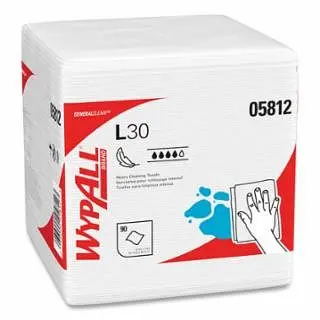 Kimberly-Clark Wypall L30 Wipers, White, 12 W x 12-1/2 L, 1/4 Fold, 90 Per Pack/12 Pack Per Case, 5812