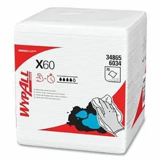 Kimberly-Clark X60 Cloth Wiper, White, 12.5 W x 12 L, 1/4 Fold, 76 Sheets Per Box, 12 Boxes Per Case, 34865