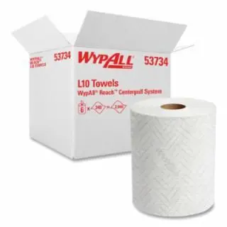 WypAll Reach Centerpull System L10 Towels, Bright White, 11 W x 7 L, 340 Sheets/Roll, Box, 1 Ply, Quantity: 6 Rolls, 53734