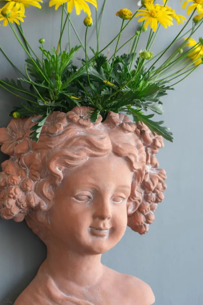 8X4X9" Visage Head Bust Planter, Home Wall Planter - Chestnut