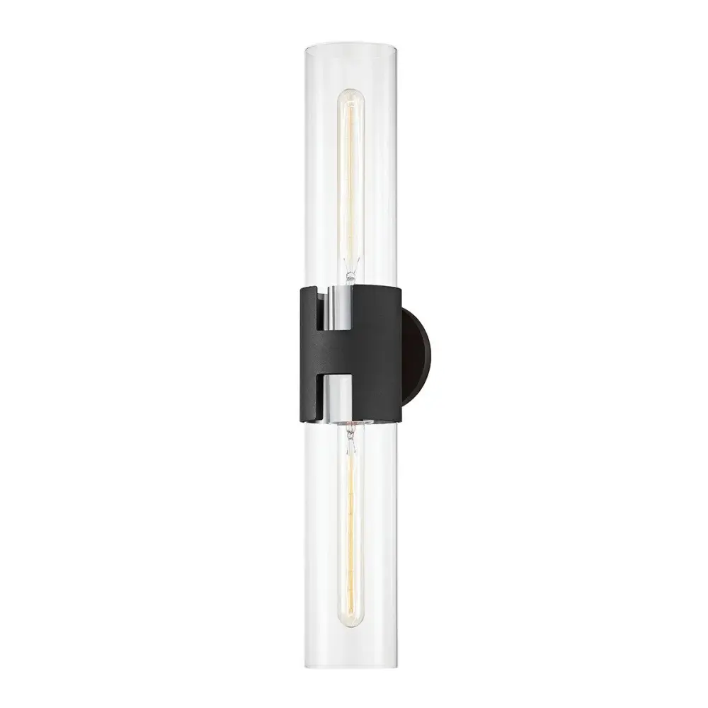 Amado 2 Light Large Wall Sconce - Glossy Nickel & Textured Black