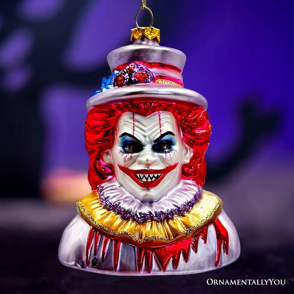 Horror Clown Head Glass Ornament