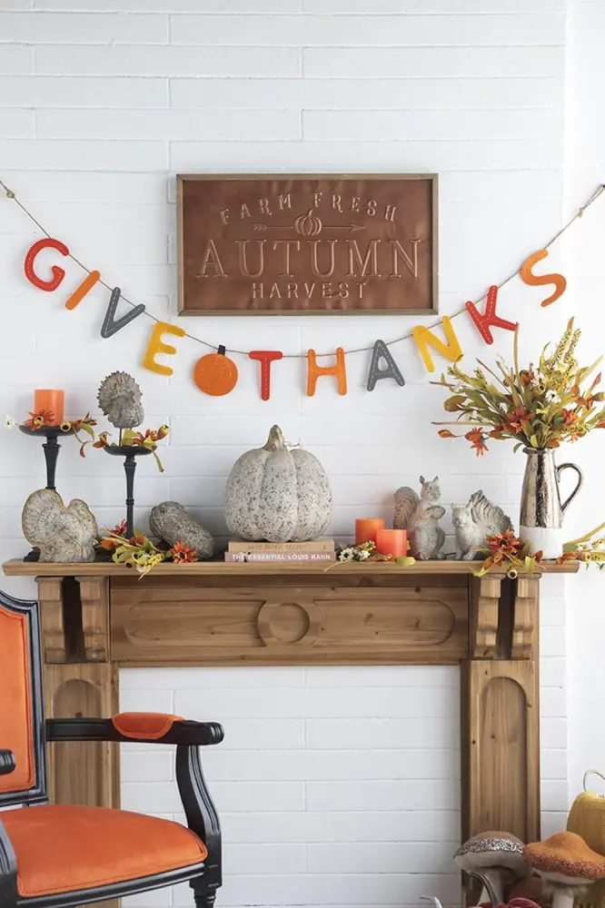 Length Bold Give Thanks Banner, Home Decor Harvest Festival Fall Festival & Thanksgiving Table Decorations (Set 2) - Orang...