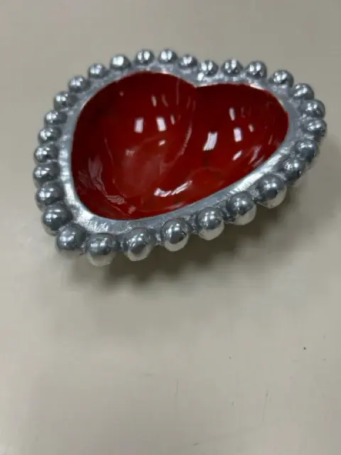SILVER CHERRY METAL HEART DISH