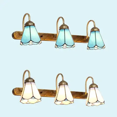 Kegel wandgemonteerd licht Tiffany blauw/wit glas 3 koppen messing ijdelheid schans lichtarmatuur Christmas