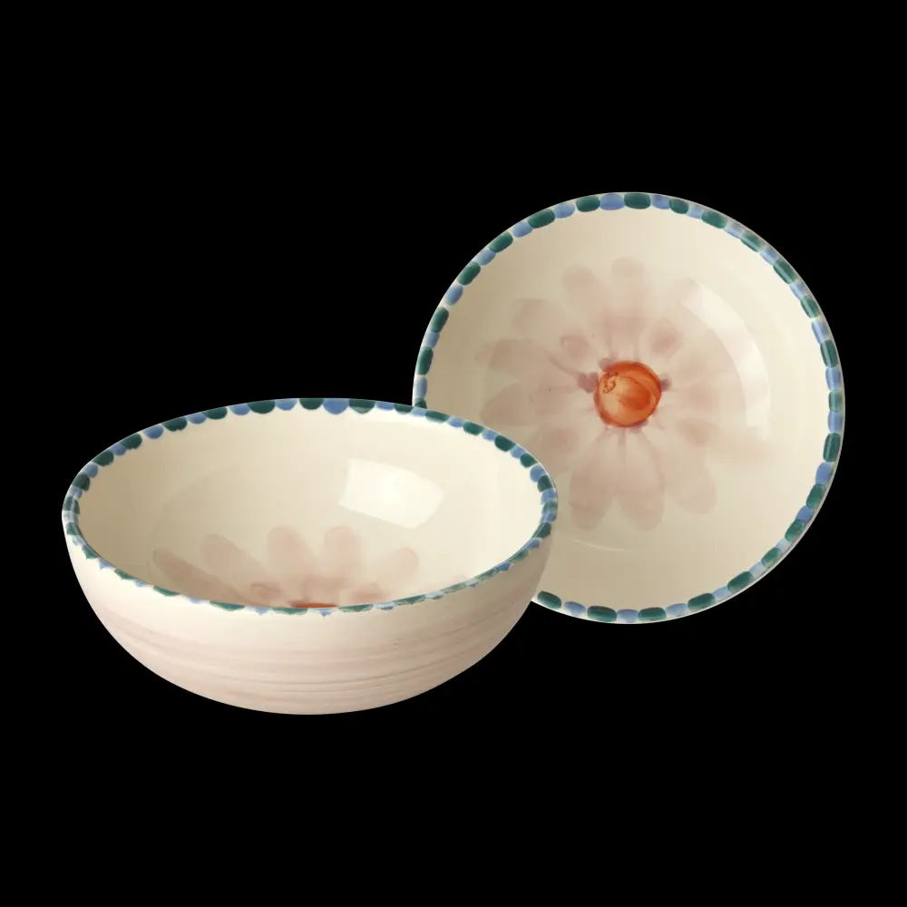 Ceramic Bowl Hand Painted Soft Rose Flower - 11.8 oz