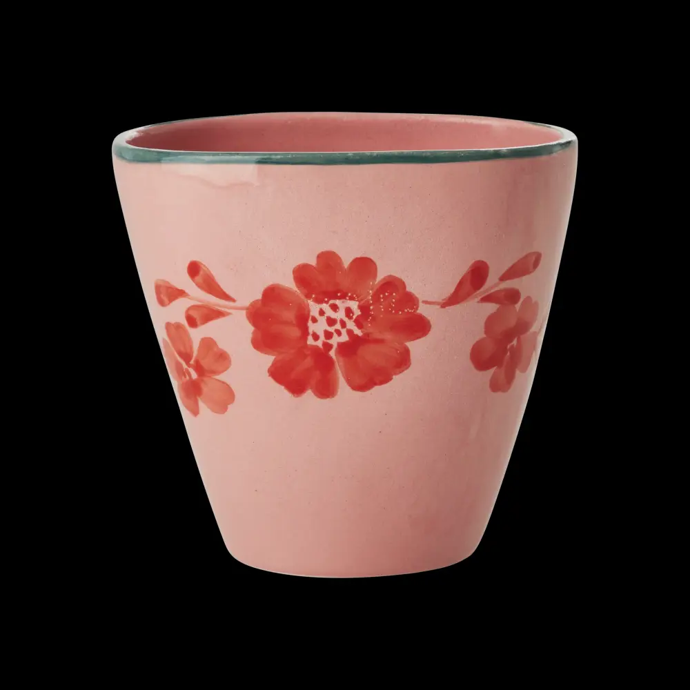 Ceramic Oval Cup Hand Painted Orange Flower Vine - 10.1 oz