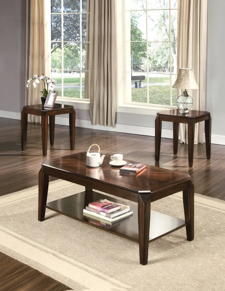 Docila - 3 Piece Pack Coffee End Table place 3) - Walnut