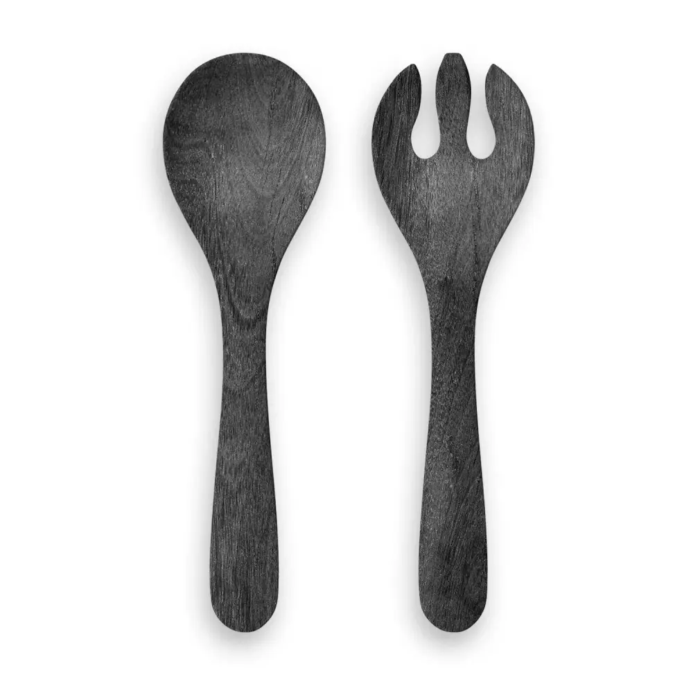 Faux Real Blackened Wood Salad Server Set 12.6"