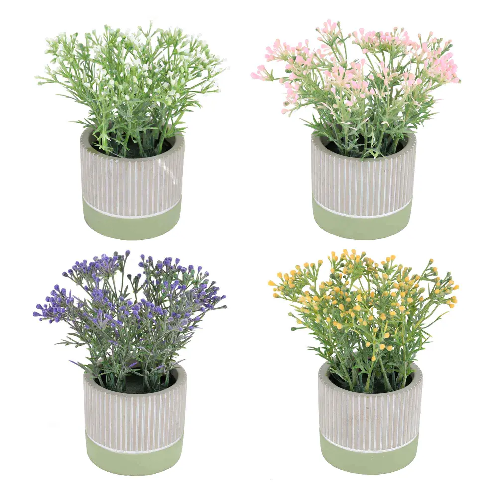 Greenery Plant Vibrant Buds Cement Pot, 5.9'' (Choice 4 Colors)