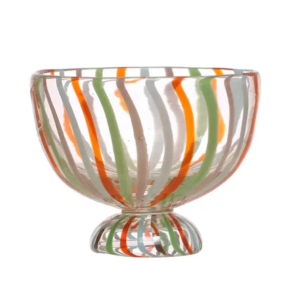 Hand-Painted Banded Glass Footed Bowl