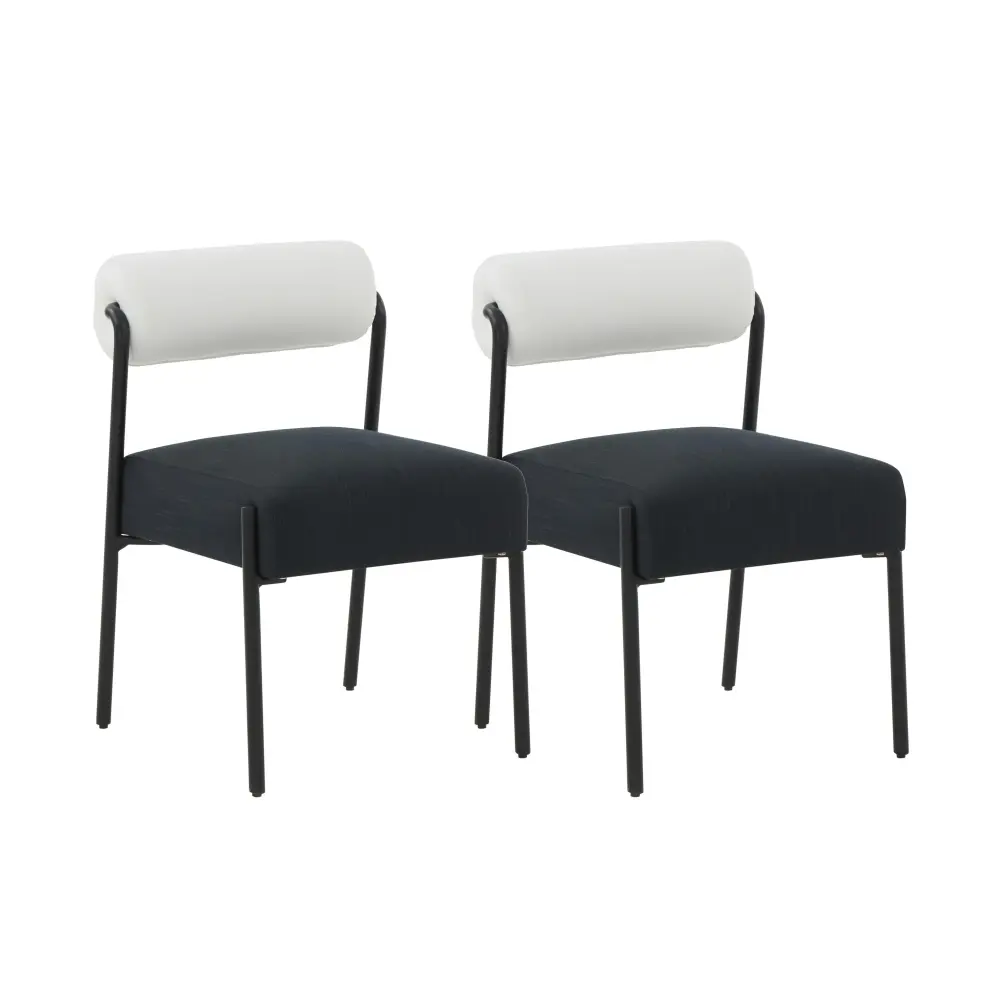 Jolene Cream and Jet-black Performance Linen Dining Chair - Set 2