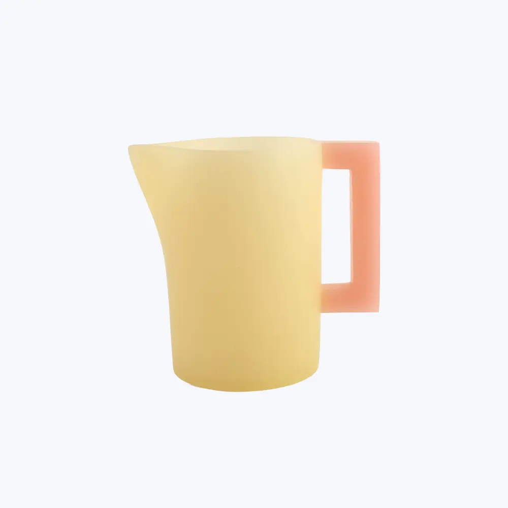 Pearl's Pitcher Etched glass, Yellow & Pink