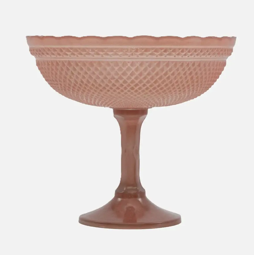 Pressed Glass Scalloped Footed Bowl, Blush