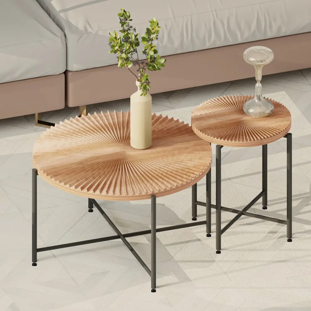 Radial - Pattern Coffee And End Table Set Watertight Cover, Distressed Cylindrical Design (Set 2)