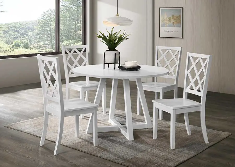 Sandpiper 5 Piece Round Dining Set Snow Side Chairs