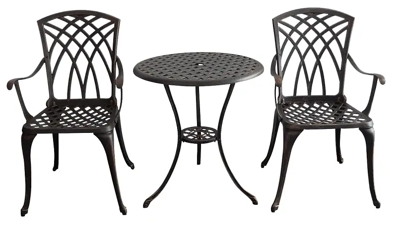 Seasonal Trends IP-XG1022 Bistro Adjust, KD Construction, 3-Piece, 225 lbs Seating, Aluminum Tabletop, Antique Bronze Seat