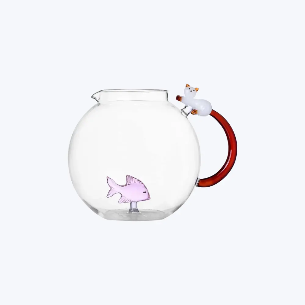 Tabby Cat Jug, Pink Fish & Ivory Cat Amber Tail