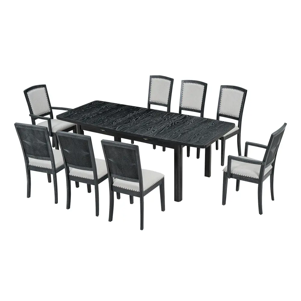 Topmax - Rustic Extendable Dining Table Set Take-apart Leaf, 6 Upholstered Armless Dining Chairs And 2 Padded Arm Chairs, ...