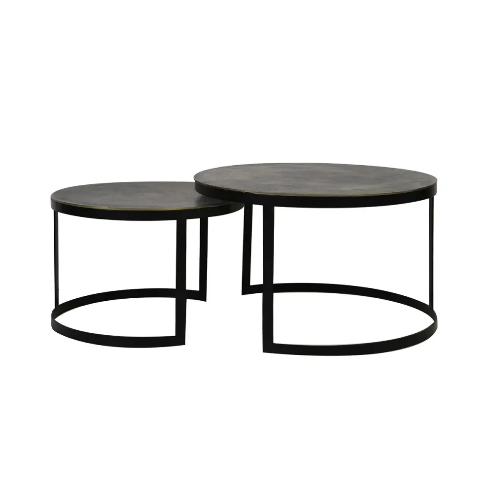 Trelo Set 2 Round Coffee Tables - Antique Warm finish & Black