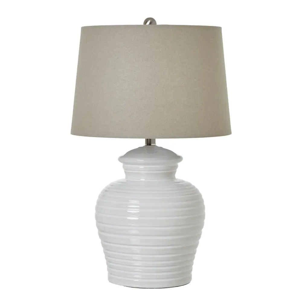 White Ceramic Pot Lamp Flax Shade