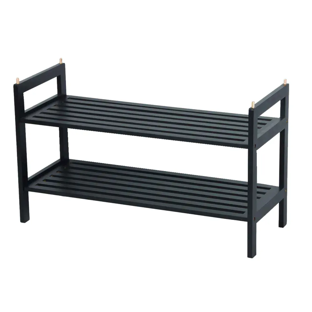 2-Tier Black Bamboo Shoe Rack, 27" x 10.7" x 15.5''