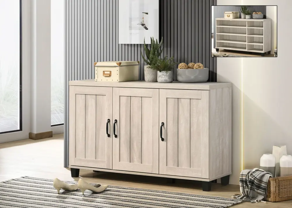 Corby - Oak Finish 3 - Door Shoe Cabinet - Dusty Ash