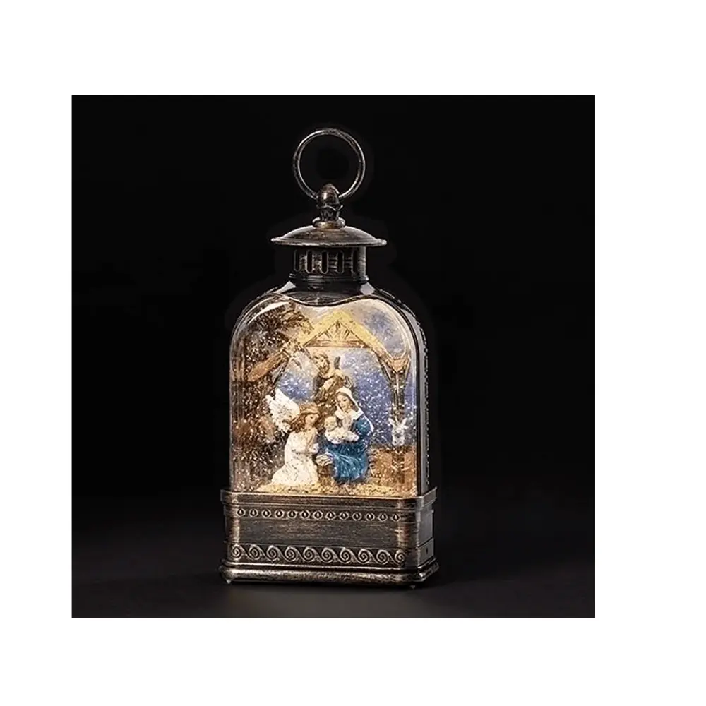 Holy Family Manger Swirling Lantern | Roman Inc. Gold & Black
