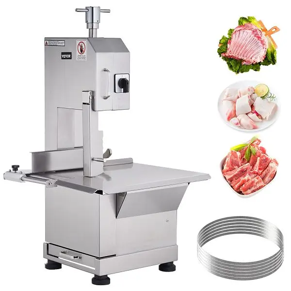 VEVOR Commercial Electric Meat Bandsaw, 2200W Stainless Steel Countertop Bone Band Sawing Machine, TSJGJ2200W418LAWMV1