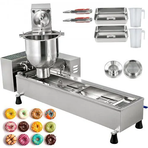VEVOR 110V Commercial Silver Automatic Donut Making Machine, Single Row Auto Doughnut Maker 7L Hopper, 3 Sizes Moulds, QZD...