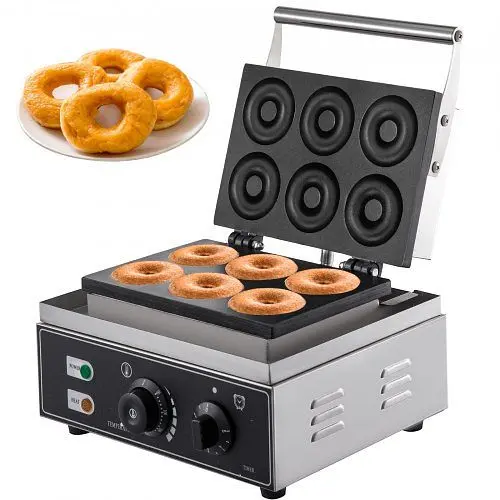 VEVOR 110V Commercial Waffle Donut Machine 6 Holes Double-Sided Heating 50-300°C, Electric Doughnut Maker 1550W, TTQJ6G00...