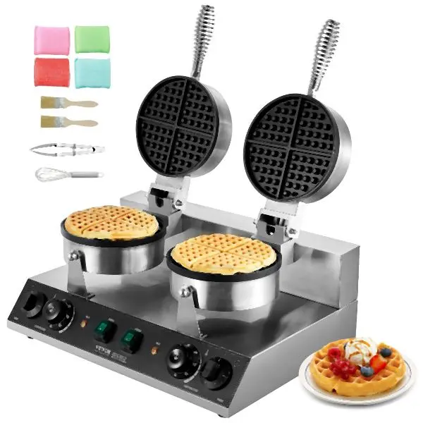 VEVOR Commercial Waffle Maker Dual-Head Round Waffle Iron 2460W Non-Stick, SYBLSHFBJZYBC5B6EV1