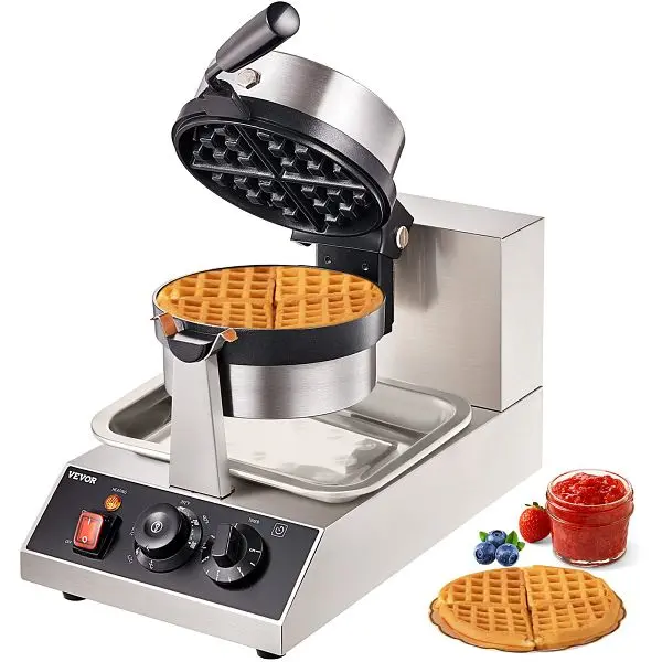 VEVOR Commerical Round Waffle Maker 1300W Rotatable Non-Stick Waffle Iron 120V, YXHFBJHFBFGZ46VD6V1