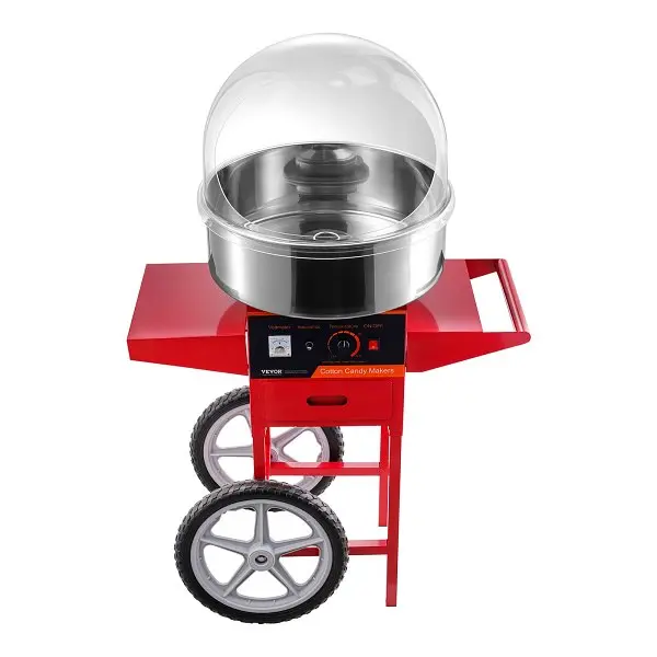 VEVOR Electric 1000W Commercial Cotton Candy Machine Cart, Stainless Alloy Steel Bowl, Sugar Scoop & Drawer, Crimson, ...