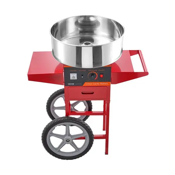 VEVOR Electric 1000W Commercial Cotton Candy Machine Cart, Stainless Steel Bowl, Sugar Scoop, & Drawer, Red, HCMHTJHSW...
