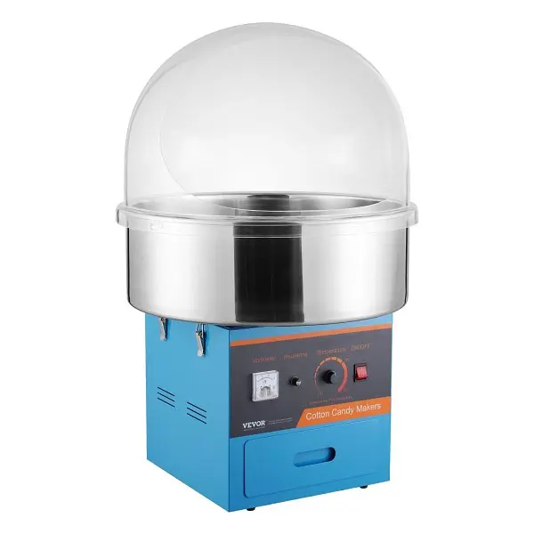 VEVOR Electric 1000W Commercial Cotton Candy Machine Cover, Stainless High-Carbon Steel Bowl, Sugar Scoop, Blue, TSMHTJLSH...