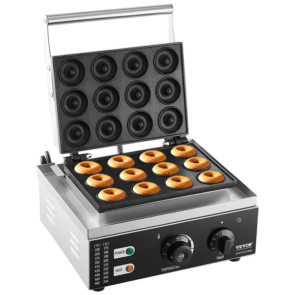 VEVOR Electric Donut Maker, 1550W, 12 Hole Double-Sided Commercial Doughnut Machine Non-stick Surface, XXSYTTQJ110V20WUFV1