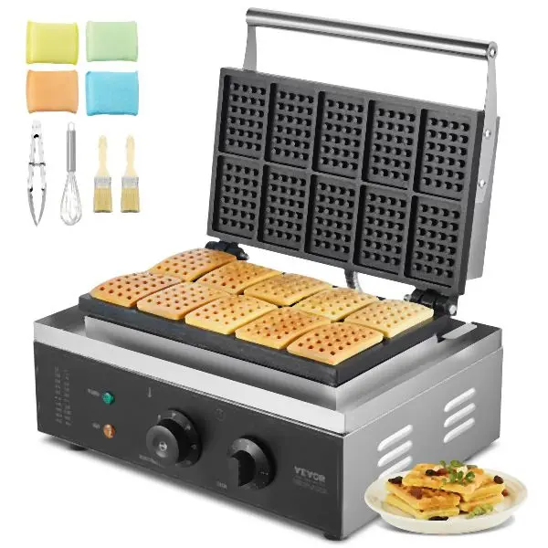 VEVOR 10 Pcs Commercial Waffle Maker Rectangle Waffle Baker Machine 1550W, SYBLSHFBJDP1VHULYV1
